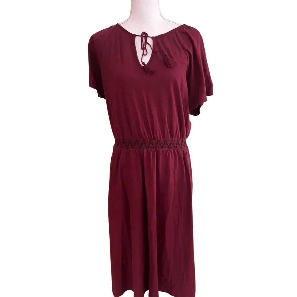 Old Navy Women's Burgundy Cotton Knit Smocked Short Sleeve Dress